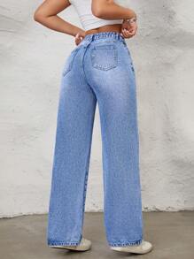 SHEIN ICON 女性牛仔褲帶口袋 - 中等水洗藍 - 查看 2