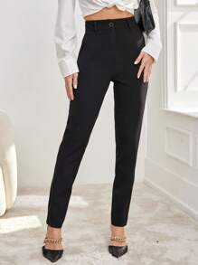EURMUSE High Waisted Skinny Suit Pants - Black - View 1