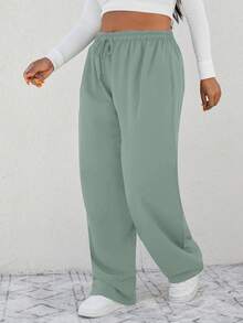 SHEIN Cottnline Pantalones De Talla Grande Con Bolsillos Inclinados - verde menta - Ver 4
