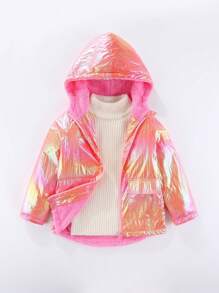 SHEIN Girls' Colorful Thermal Lined Hooded Coat - Pink - View 1