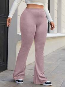RueChic Plus High Waist Flare Leg Pants - Dusty Pink - View 3