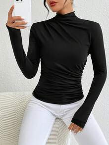 Chiquease Cổ giả Xù Áo thun - màu đen - Xem 5