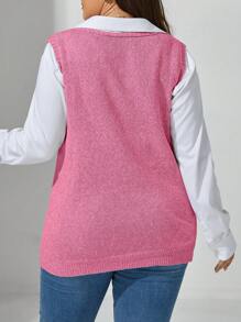 Calvaya 大尺碼毛衣背心(無襯衫,有口袋) - 玫紅色 - 查看 2