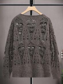 Manfinity EMRG 男士鏤空毛衣 - 咖啡棕 - 查看 2