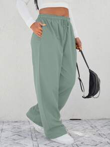 SHEIN Cottnline Pantalones De Talla Grande Con Bolsillos Inclinados - verde menta - Ver 5
