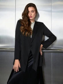 Chiquease Blazer De Cuello Muesca Negra Para Mujeres - Negro - Ver 5