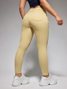 SHEIN EZwear High Waist Skinny Jeans - Khaki - View 2