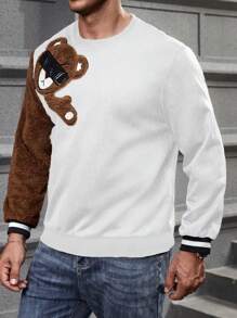 Manfinity Homme Men Plus Size Cartoon Bear Pattern Long Sleeve Pullover Sweatshirt - Multicolor - View 4