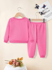 Baby Girls' Leopard Heart Printed Sweatshirt And Jogger Pants Set - Hot Pink - View 2