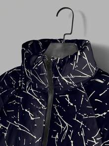 RueChic Men's Padded Coat With Disorderly Lines Print - Khaki - View 3