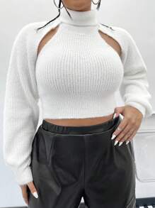 SHEIN ICON Plus Size High Neck Hollow Out Sweater