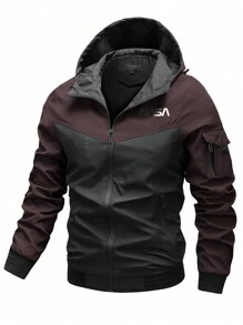 Manfinity Homme Nam Đồ họa Chữ cái Khối màu Dây kéo áo có mũ Lỏng lẻo Áo khoác - Nhiều màu - Xem 1