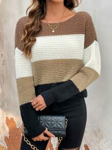 SHEIN Essnce 女士拼色下垂肩毛衣 - 彩色 - 查看 6