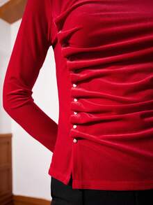 MOTF PREMIUM Xù Nút Áo - Đỏ - Xem 3