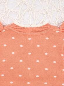 Baby Girls' Polka Dot Print Contrast Color Edging Ruffled Detail Cardigan With Open Front