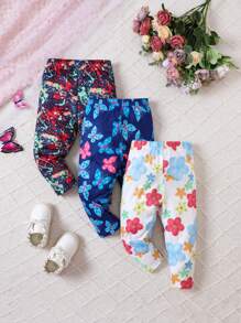 3pcs/set Baby Girls' Flower Patterned Pants