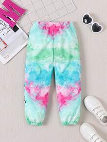 SHEIN 女童新款時尚卡通字母印花休閒運動輕盈縮口褲 - 彩色 - 查看 2