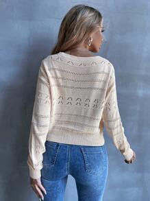 SHEIN Unity 紐扣孔眼針織開襟衫 - 杏色 - 查看 2