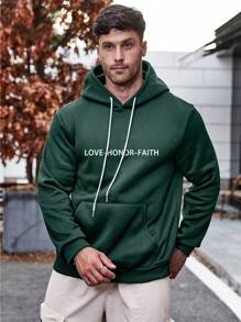 Manfinity Homme Nam Plus Đồ họa Khẩu hiệu Túi kangaroo Dây rút Hoodie - màu xanh lá - Xem 3