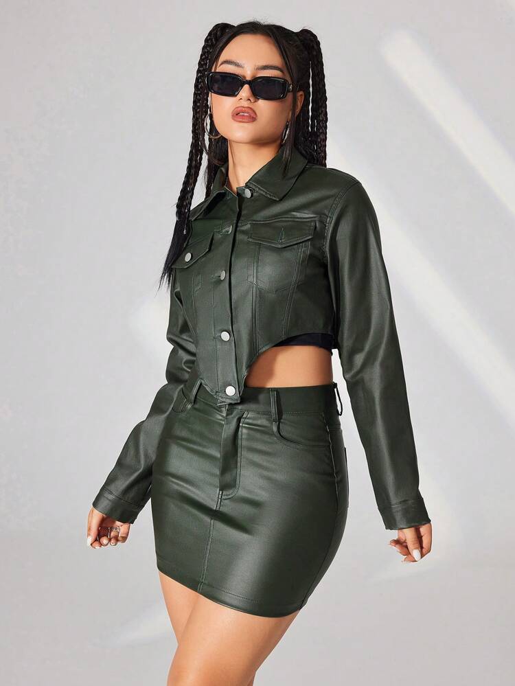 Ladies Fashion Solid Color Asymmetric Hem Cut Short Jacket For Autumn Fall Cloth For Women