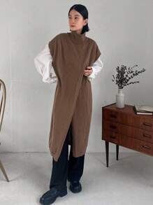 FRIFUL Của phụ nữ Một nửa Cổ áo cao Batwing Áo len - Cà phê nâu - Xem 1