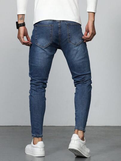 Guys Ripped Frayed Cat Scratch Skinny Jeans
