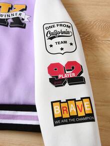 SHEIN 補間女童短版拼色棒球外套配百褶裙兩件套 - 彩色 - 查看 3