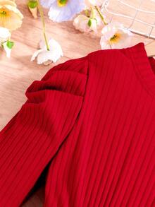 SHEIN Cô gái Đỏ  Chân của tay áo cừu Đầm - Đỏ - Xem 3