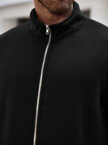 Manfinity Homme Conjunto de chaqueta con cremallera y pantalones de unicolor para hombre de talla grande, ropa de otoño