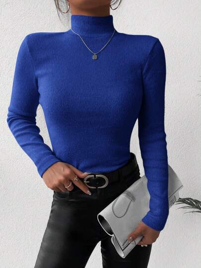 EURMUSE Women's Solid Color Turtleneck Slim Fit Sweater