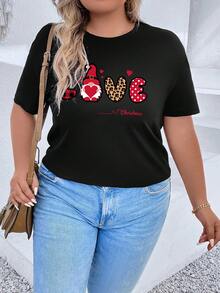 SHEIN EZwear 大尺寸卡通及文字印花短袖t恤 - 黑色 - 查看 6