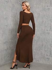 SHEIN Tall 鑽石扣細節短上衣和褶皺不對稱襬裙 - 淡紫色 - 查看 2