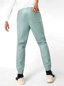 GENTILAND Men'S Woven Casual Pu Leather Pants - Green - View 2