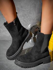 女性戶外濃烈香調休閒時髦大碼雪地靴,兩面可穿 - 黑色 - 查看 8