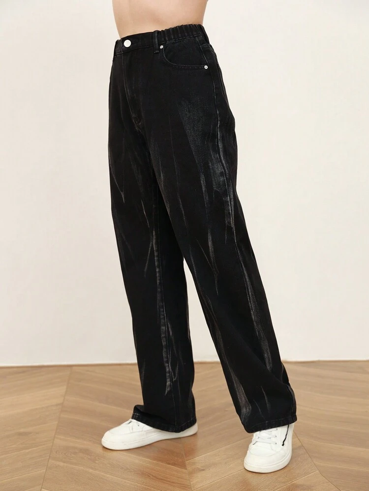 Teen Girls' Sandblasted & Flowers Pattern Black Jeans