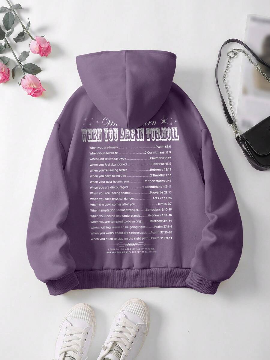 SHEIN EZwear Women's Purple Printed Sweatshirt - Lilac Purple - View 1