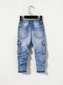 SHEIN Young Boy Casual Mid-Rise Irregularly Cut Distressed Jeans - Medium Wash - View 2