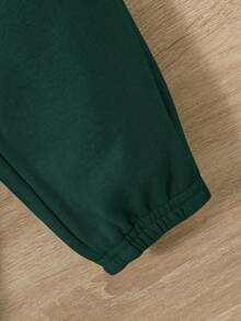 SHEIN 嬰兒男童純色拼接套頭套裝毛衣和褲子兩件套 - 墨綠色 - 查看 6