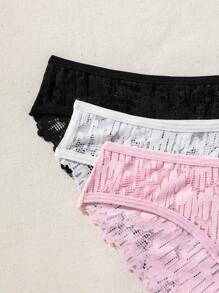 SHEIN 女式蕾絲三角褲三入組內衣 - 彩色 - 查看 7