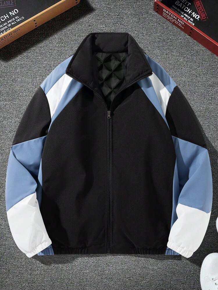 Aesthetic Post--Men's Loose Fit Color Block Zipper Front Padded Coat