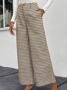 SHEIN Clasi Plaid Wide Leg Trousers - Multicolor - View 6