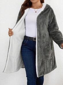 SHEIN LUNE Women's Comfortable Reversible Plus Size Coat - Grey - View 5
