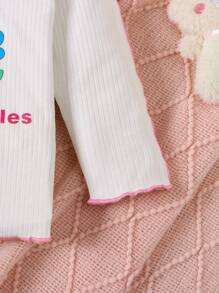 Baby Girls' Stand Collar Flower Pattern Knitted Pullover Sweater - White - View 4