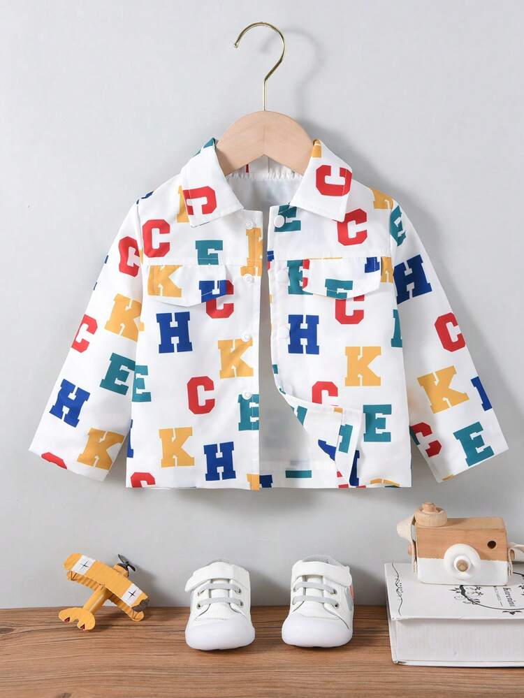 Chaqueta De Manga Larga Con Cuello Polo De Moda Para Bebés Con Estampado De Letras, Otoño E Invierno