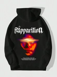 ROMWE MEN Street Life 男士休閒印花運動衣服,簡約款式 - 黑色 - 查看 1