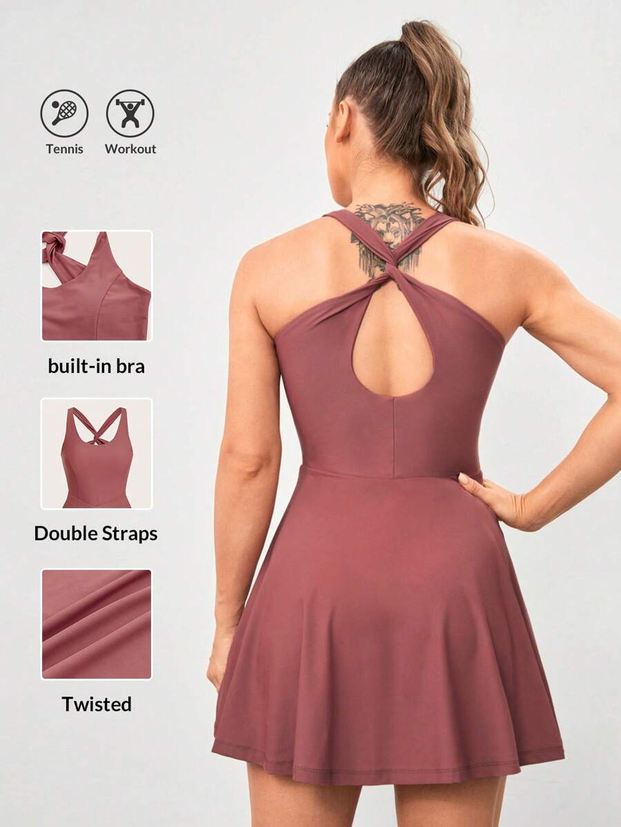 VARSITIE Thể thao Quần vợt Cơ bản Ngực Cúp Với Đầm - màu nâu - Xem 1