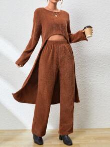 SHEIN Essnce Solid High Low Hem Fuzzy Tee & Pants