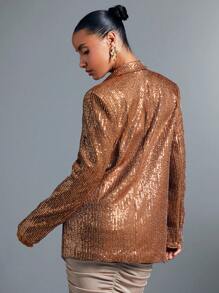 SHEIN BAE Cổ áo Kim sa Áo vest - Màu Khaki - Xem 2