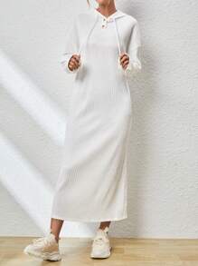 SHEIN Essnce 女式連帽提花連身裙 - 白色 - 查看 4