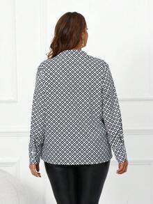 SHEIN Clasi Kích thước lớn Họa tiết Hình học In Áo sơ mi - Đen và trắng - Xem 2